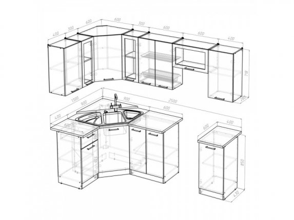 Гарнитур кухонный Сабрина Оптима угловой 1300х2500