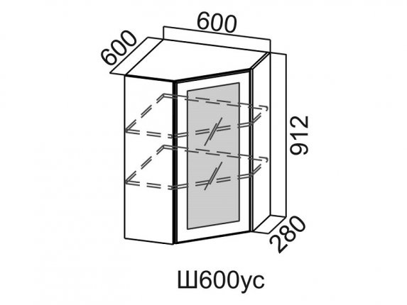Шкаф навесной 600 угловой со стеклом Ш600ус Вектор 600х720х600